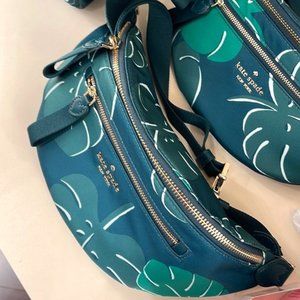 Kate Spade Chelsea Monstera Leaves Print Nylon Belt Bag Fanny Pack Green Multi